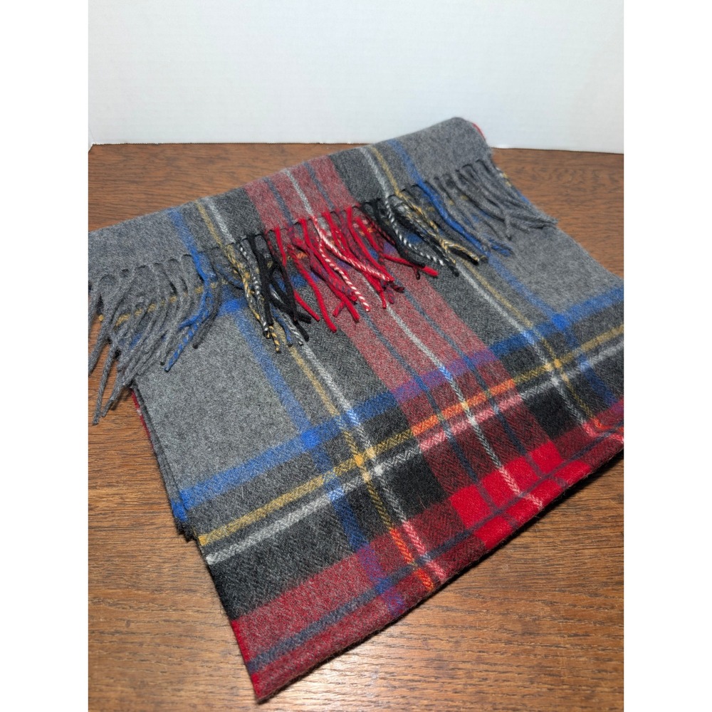 Via Condotti Roma Scarf Vintage Tartan Red Grey 100% Virgin Wool Plaid Italy